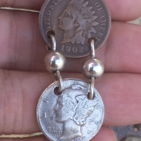 Handmade Earrings w/ Mercury Dimes(1942) and Indian Head Pennies(1902&1905). - Picture 3 of 6